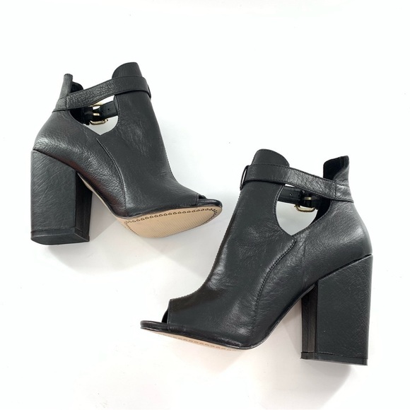 Chinese laundry ankle booties 5.5 36 Bizarre black leather buckle chunky boots - Picture 7 of 12